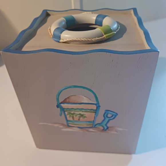 Tissue Box Handpainted Nautical Beach Island Driftwood color - Picture 3 of 8